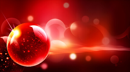 large red bubbles and smaller particles against a glowing red background with soft waves, giving a warm, dynamic, and festive feel