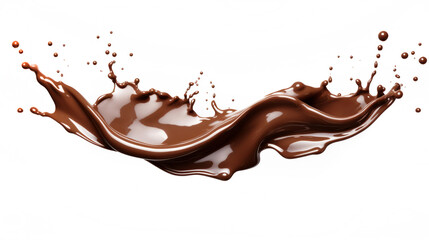Chocolate splash isolated on white background. Splashing liquid chocolate.  - obrazy, fototapety, plakaty