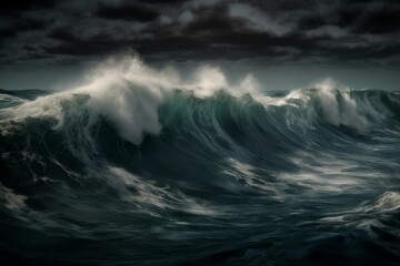 Giant tsunami waves. Dangerous and frightening natural phenomenon ocean. Generate AI