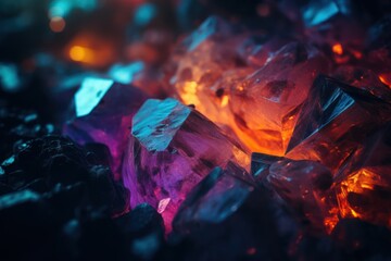 close-up view of a beautiful multicolored semi-transparent magic crystals  