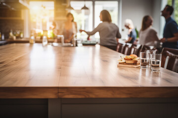 Obraz na płótnie Canvas Kitchen Gathering with Blurred People in Background