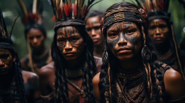 Portrait of an indigenous community engaged showcasing their connection with the environment.