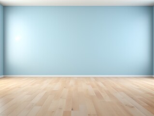 a room with a blue wall and wood floors - obrazy, fototapety, plakaty