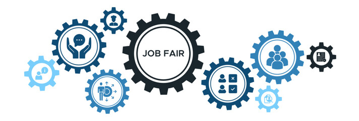 Job fair banner web icon vector illustration concept for employee recruitment and onboarding program with an icon of the information advice skills occupational applicants recruit and hiring.