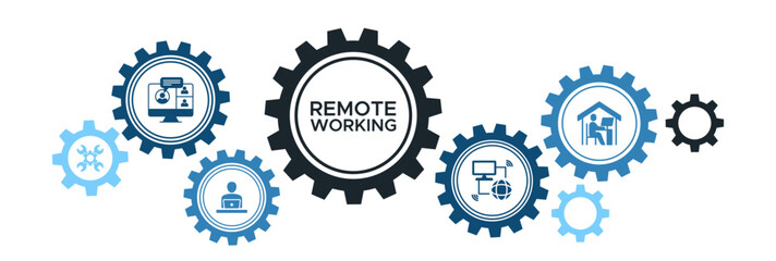 Remote working banner vector illustration concept with video conference telecommunication connecting online voice over internet protocol and work from home online service.