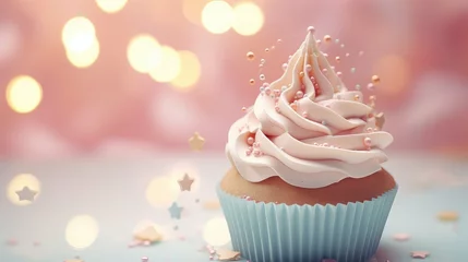 Foto op Plexiglas frosting sweet cupcake food illustration sprinkles vanilla, strawberry caramel, buttercream sugar frosting sweet cupcake food © vectorwin