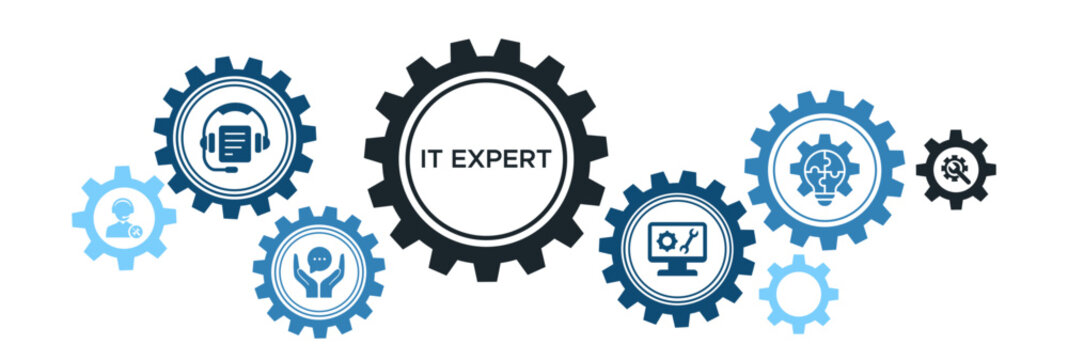 IT Expert banner web icon vector illustration concept with icon of assistance, help, advice, remote maintenance, solutions and technical support.