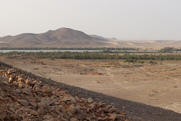 Photographing a rural village from above the mountain in the countryside of northern Sudan