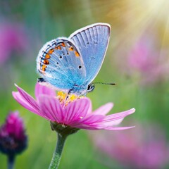 Obraz premium Butterfly in Sea of Flowers, Spring Wallpaper or Background - Space for Copy