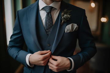 men's wedding suits with blue necktie
