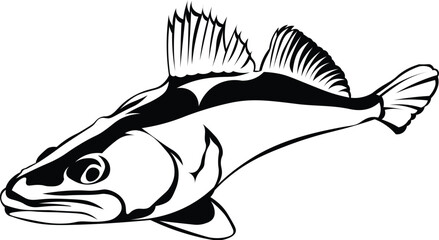 Cartoon Black and White Isolated Illustration Vector Of A Fish