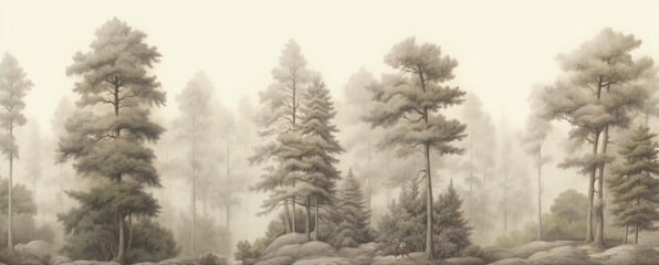 Obraz na płótnie Canvas vintage drawing snow landscape. painted snowy forest.