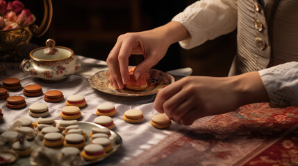 Fototapeta na wymiar hands carefully assembling ingredients for a classic French dessert generative ai