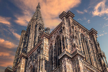 Details of the exterior of famous Notre Dame Cathedral de Strasbourg., Alsace, France - 692636412