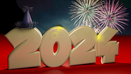2024 happy new year celebration fireworks 3d element render model