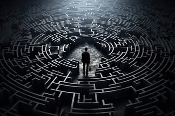Conceptual image of a person navigating through a maze, symbolizing challenges, strategy, and success