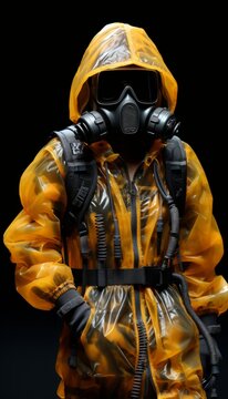Men's fashion show in protective clothing of the future, chemical protection from radiation and smoke.
