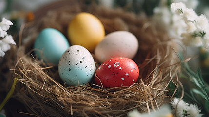 Fototapeta na wymiar Beautifully Adorned Eggs on a Wooden Table