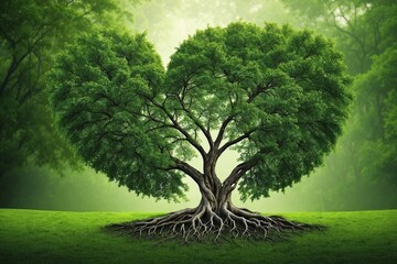 heart-shaped tree on green canvas, signifying nature's love and abundant affection