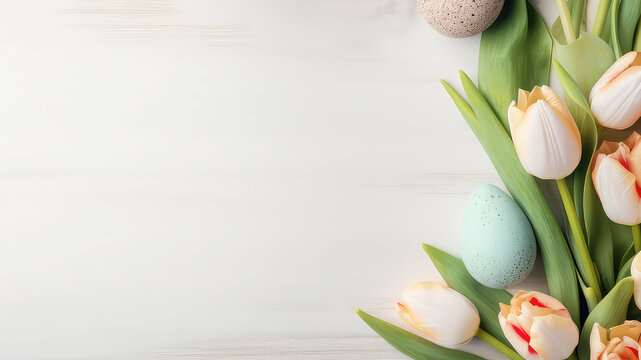 Easter style banner with copy space eggs and flowers