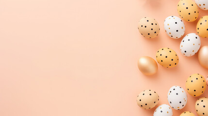 Fototapeta na wymiar Easter style banner with copy space eggs peach fuzz background