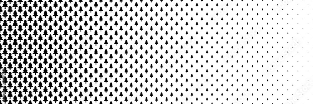 Poster horizontal black halftone of christmas tree design for pattern and background.