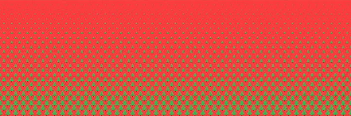 horizontal halftone of green christmas tree on red design for pattern and background.