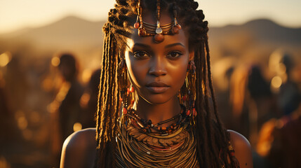 Young african girl wearing traditional jewelry. - obrazy, fototapety, plakaty