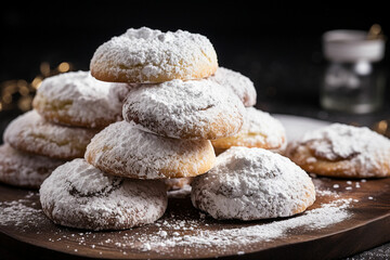 homemade cookies sprinkled with powdered sugar - obrazy, fototapety, plakaty