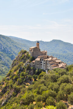 Panoramic view of the medieval perched village Peillon close to Nice in South of France.