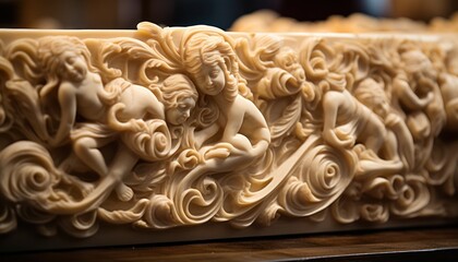 Close-Up of Intricate Carving on Table