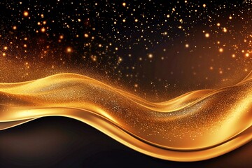 Orange particle abstract background with black and gold wallpaper. Digital particles in an abstract...