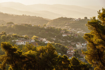 Albanian old city Berat with view of berat castle walls and tiled roofs of houses.