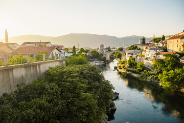 Historical Mostar Bridge known also as Stari Most or Old Bridge in Mostar, Bosnia and Herzegovina