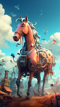 Naklejki horse cute cartoon background portrait illustration v