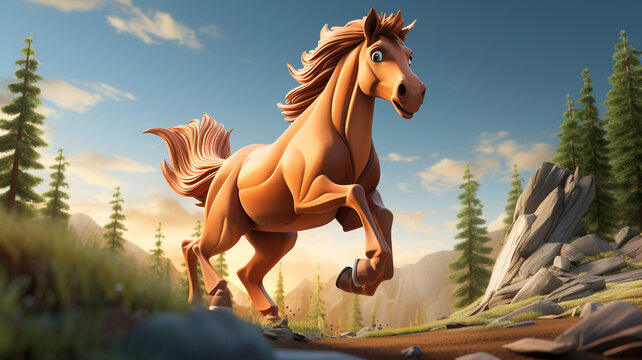Naklejki horse cute cartoon background portrait illustration j