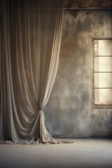 A window and curtain in an old room