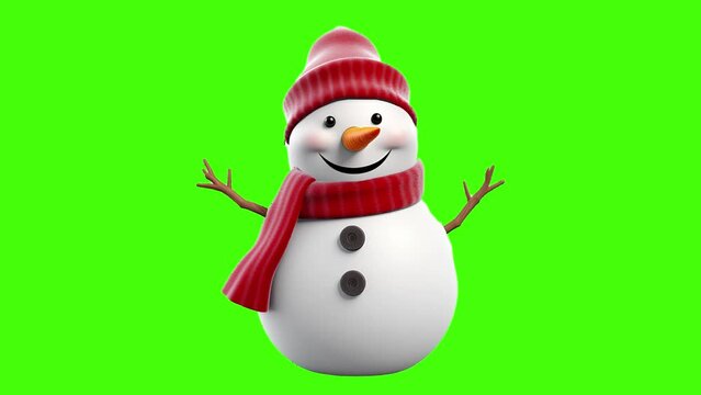 Animation of a moving snowman on a green screen background.