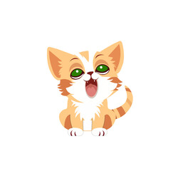 Vector illustration of a cute cartoon kitten with green eyes