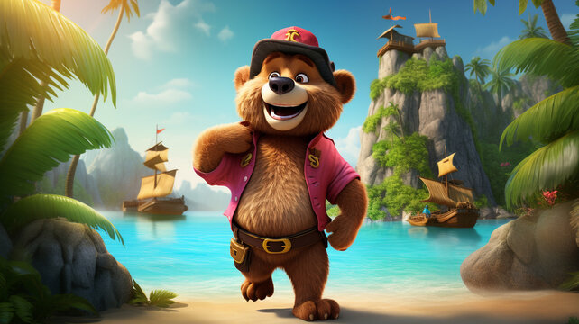 3D cartoon bear background portrait illustration p