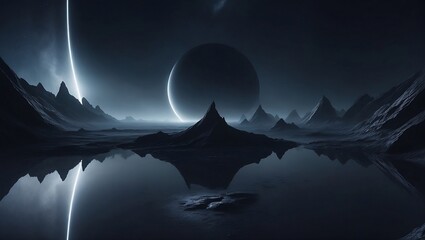 landscape with mountains and moon