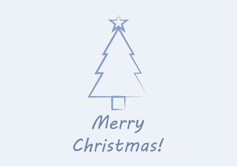 Felicitación de navidad azul simple con árbol de navidad hecho en trazo. - obrazy, fototapety, plakaty