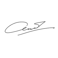 Abstract Signature initial letter C. Vector image with black writing and transparent background