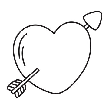 Cartoon heart with arrow line icon.