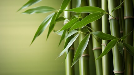 Vertical bamboo shoots with leaves creating a natural pattern, space for text