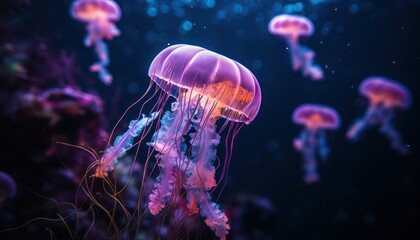 Obraz premium A Stunning Display of Floating Jellyfish