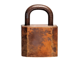 Old rusty padlock, cut out