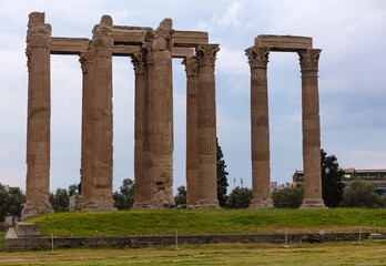 Greece Athens Olympic Temple of Zeus on a cloudy summer day