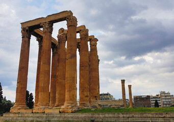 Greece Athens Olympic Temple of Zeus on a cloudy summer day