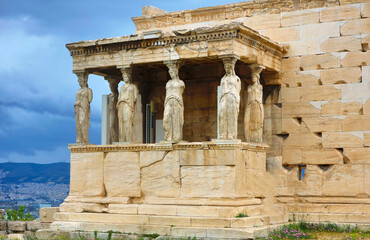 Fototapeta premium Greece Athens Temple of Erechtion on a cloudy summer day